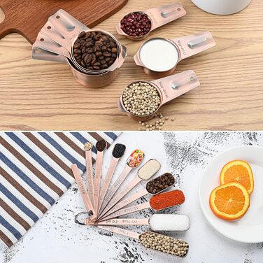 Smithcraft Copper Measuring Cup Set, 7 Piece, Metric and US Stainless Steel Measuring Cups for Kitchen & Baking, Metal Measuring Cups for Dry and Liquid Ingredients, Nesting