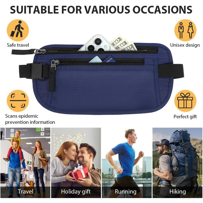 Чоловіча/Жіноча поясна сумка DiULi, чорна/темно-синя, для спорту, подорожей та активного відпочинку