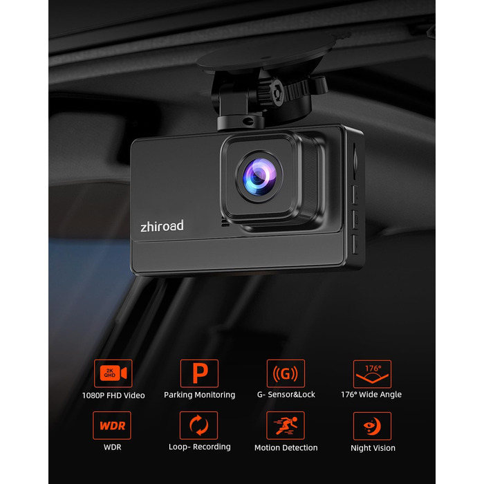 Відеореєстратор у машину Dashcam Auto з 32GB SD-картою, 1080P FHD, Нічне бачення, Широкий кут 176°, IPS-дисплей 3 дюйми, G-сенсор, Loop-запис, Виявлення руху та Паркувальний режим