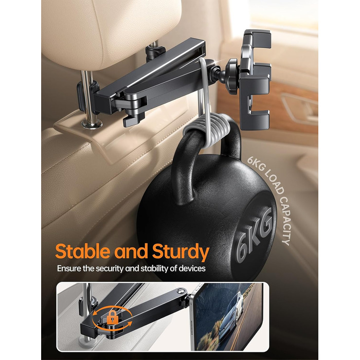 Універсальний тримач для планшета в авто Coolpow: кріплення на спинку сидіння, регульований, 360° обертання, сумісний з iPad, Samsung Tab, смартфоном (4.7-13 дюймів)