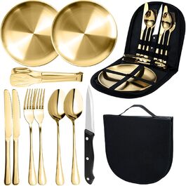 Набір посуду для кемпінгу MOMAHUA на 2 особи (10 шт.): нержавіюча сталь, для пікніків та подорожей, з сумкою для багаторазового використання.