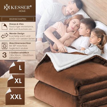 Плед KESSER® з м'якого флісу та шерпи, 220 x 240 см (XXL), теплий та затишний, для дивана або ліжка