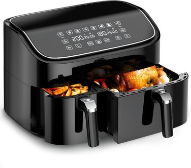 Фритюрниця повітряна Airfryer 7.2L, 11-в-1 з вікном, функціями підігріву, розморожування, нагадуванням про струшування, таймером, здорове приготування без олії, 8.5L