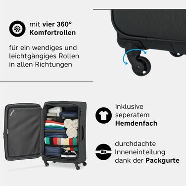 Чемодан ручної поклажі Paklite Derby 55 см, 41 л, 4 колеса, з TSA замком, функція розширення