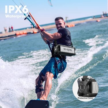 W-KING Портативна Bluetooth Колонка 90W з Глибоким Басом, 40 годин роботи, IPX6 Водостійкість, Powerbank, TF-карта, NFC, AUX, BT 5.0, EQ, для Outdoor, Зелений (Чорно-Білий)