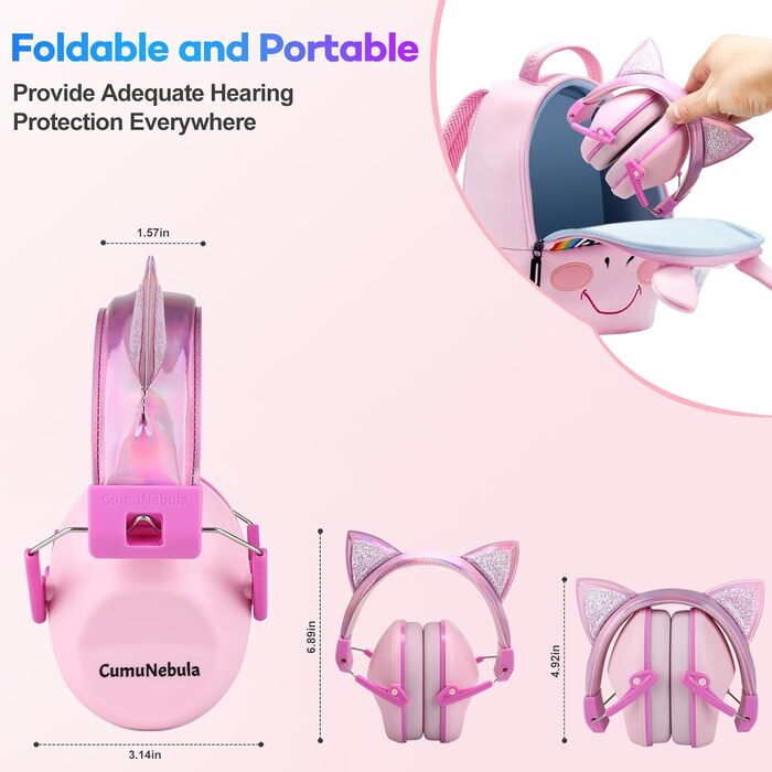 Навушники для захисту від шуму для дітей - пасивні навушники, капсулятори для школи, SNR 28dB, для аутизму, сну, навчання, гри на барабанах, рожеві