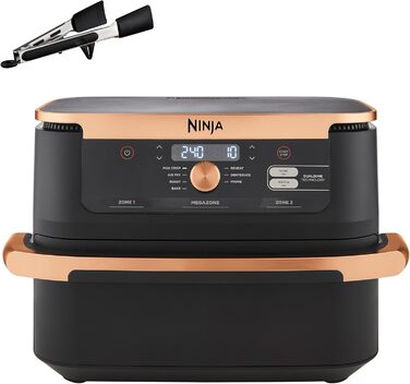 Ninja Foodi FlexDrawer Dual Zone Air Fryer - 7-in-1 with Removable Divider, Non-Stick Coating, Dishwasher Safe Basket, Black & Copper, AF500EUCP