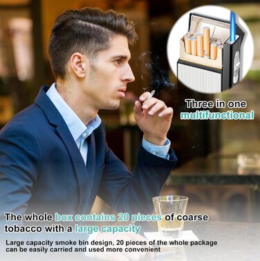 Алюмінієве екіпен для сигарет з запальничкою: водонепроникний кейс для 20 сигарет, USB зарядка (без газу), білий