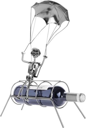 BRUBAKER Bottle Holder Parachutist - Metal Wine Bottle Holder Parachute Jump - Sculpture with Gift Card - Silver