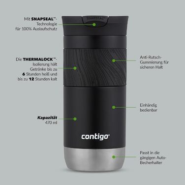Contigo Byron Snapseal Stainless Steel Thermobecher - Leakproof Travel Coffee Mug, 590ml, BPA-Free