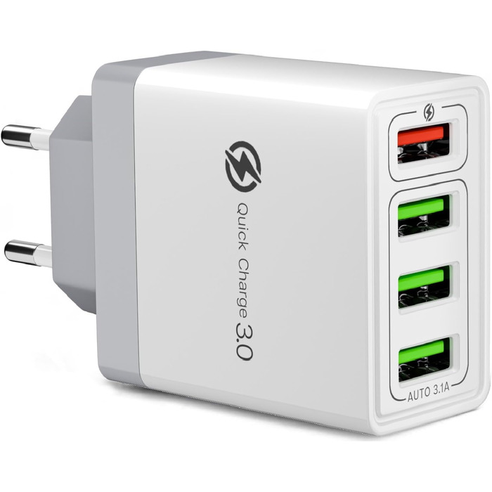 Мережевий адаптер USB 33W з 4 портами, швидка зарядка QC 3.0, для iPhone 16/15/14/13/12/11, Samsung, iPad та інші пристрої