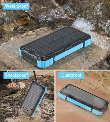 Портативний зарядний пристрій Solar Powerbank 56800mAh з бездротовою зарядкою, 30W PD, 6 виходів, ліхтарик, для кемпінгу та подорожей (Синій)