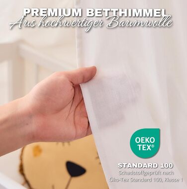 Балдахін для дитячого ліжечка ALAVYA HOME, 100% біобавовна, білий, з кріпленням, москітна сітка, GOTS сертифікат, 150×240 см