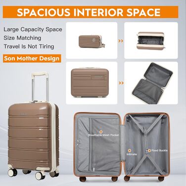 Набір валіз Joyway 3 в 1 з твердим корпусом, 4 колеса, TSA-замок, коричневий/білий. В комплекті: косметичка та сумка для перенесення.