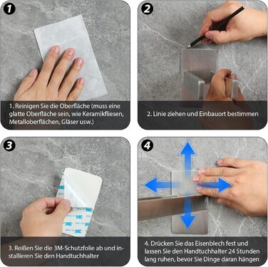 Тримач для рушників на стіну, нержавіюча сталь, без свердління, подвійний, срібний | Handtuchhalter