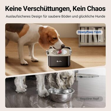 Миска для собак DownyPaws без облизування, 3L, з нержавіючої сталі 304, чорна. Запобігає розбризкуванню, підходить для дому та вулиці, зберігає чистоту.