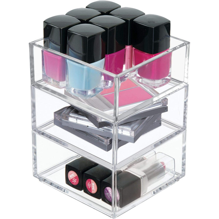 iDesign Drawer Organizer Box for Bathroom or Kitchen, Very Small Drawer Organizer in BPA-Free Plastic, Stackable Makeup Storage for Cosmetics, Transparent (Pack of 2)