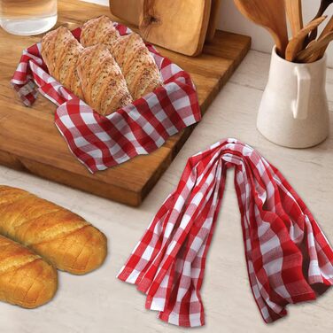 Urban Villa Kitchen Towels, Premium Quality, Dishcloths made from 100% Cotton, Mitered Corners, Ultra-Soft (Size 51x76 cm) Red/White Highly Absorbent Bar and Dish Towels - (Set of 6)
