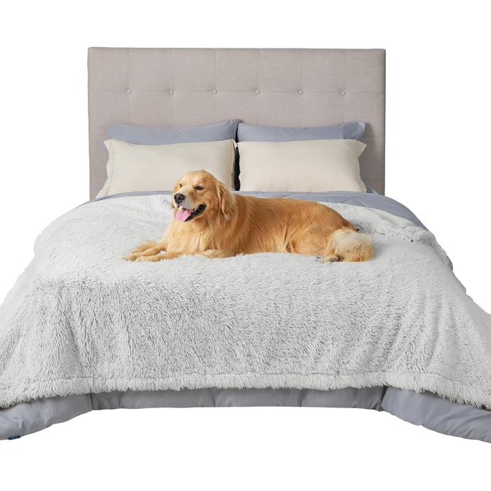 Водонепроникний плед для собак BEDSURE - 100x120 см, довгий плюш, миється, захисний плед для дивану, для собак та котів, сірий (Twin 152x203 см)