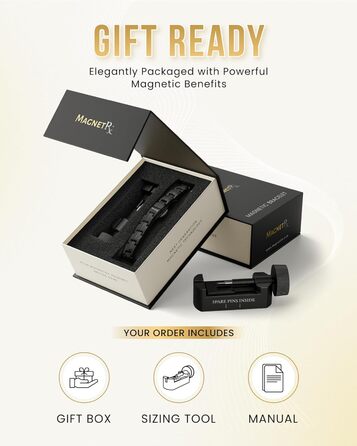 Браслет на магнітах MagnetRX® Ultrastarkes Titan для жінок – титановий браслет з регулюванням розміру, чорний (5x Strength)