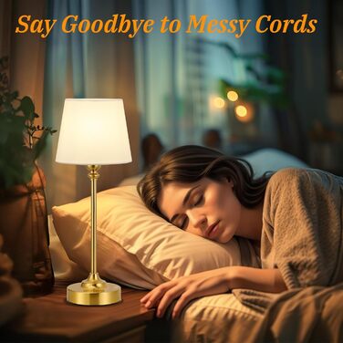 LED настільна лампа бездротова з торшером з льону, сенсорне керування, регулювання яскравості, USB-C, для спальні, вітальні, мідна, 40 см