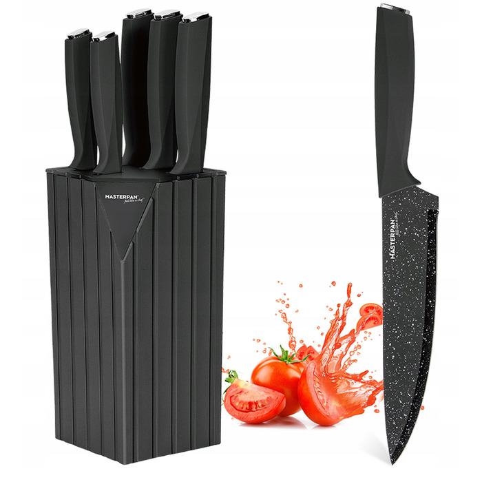 Набір кухонних ножів у підставці Masterpan PREMIUM, мармуровий дизайн, 5 предметів