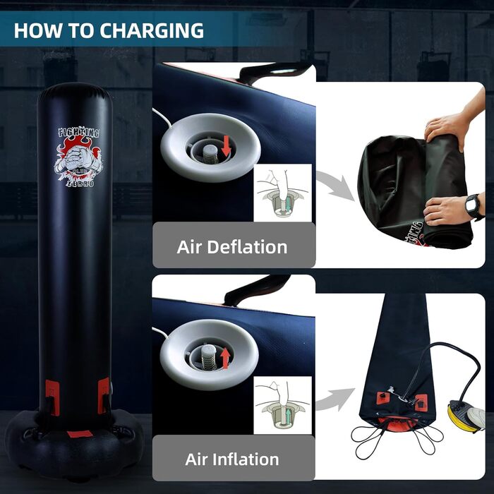 ZERRO Боксерський мішок-підставка, діаметр 30 см, для дітей та дорослих, чорний, з насосом