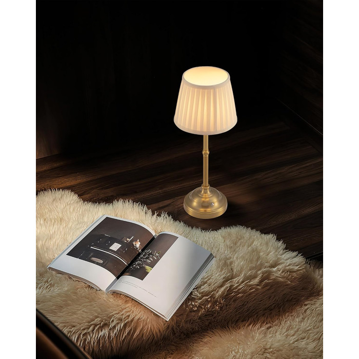 Світлодіодна настільна лампа бездротова, димована вінтажна нічна лампа, ретро акумуляторна лампа 4000mAh, для дому, бару, вітальні (Золото + Бежевий абажур)