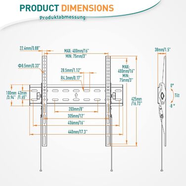 Кріплення для телевізора ELIVED EV007: настінний тримач для LED, LCD, OLED, Plasma телевізорів (26-60 дюймів, до 45 кг, VESA 400x400)