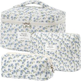 Набір косметичок 3 шт. з квітковим візерунком, дорожні та повсякденні | Косметичка для макіяжу для жінок та дівчат (Блакитний Павич)