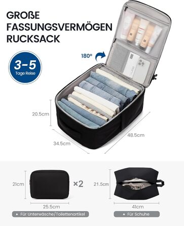 LOVEVOOK Рюкзак для ручної поклажі, 40L, для подорожей, ноутбук 17.3