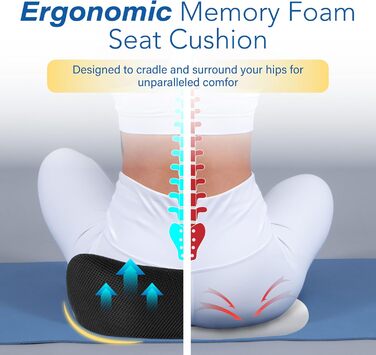 Подушка для сидіння в авто з Memory Foam для полегшення болю в попереку, велика, для водіїв невеликого зросту, комфортне водіння - для авто, офісу (чорна)