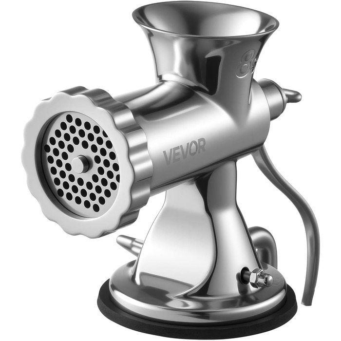 М'ясорубка ручна VEVOR 304 нержавіюча сталь, диски 4.5/8 мм, для фаршу та ковбас, срібляста