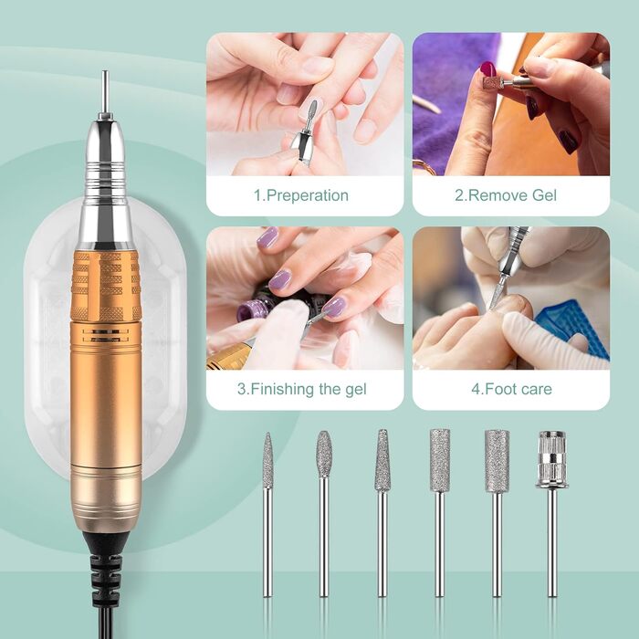 Електричний апарат для манікюру та педикюру Madenia TouchPro – 35000 об/хв, з LED-дисплеєм, 6 насадок, для гелевого манікюру