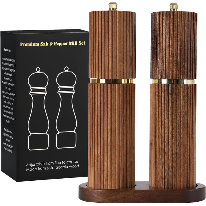 Набір для солі та перцю з дерева: млини з регулюванням помелу, лоток, акція Burlywood