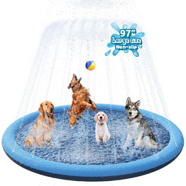 YAUNGEL Dog Pool, 170 cm, Paddling Pool for Large & Small Dogs, 0.58mm Thickened Anti-Slip Mat, Foldable, Durable Splash Pad for Summer, Garden (246CM)