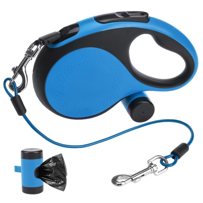 Рулетка для собак SCENEREAL: міцна, 7.9 м, для собак до 50 кг, з анти-гризучою ниткою та диспенсером для відходів (Блакитна)