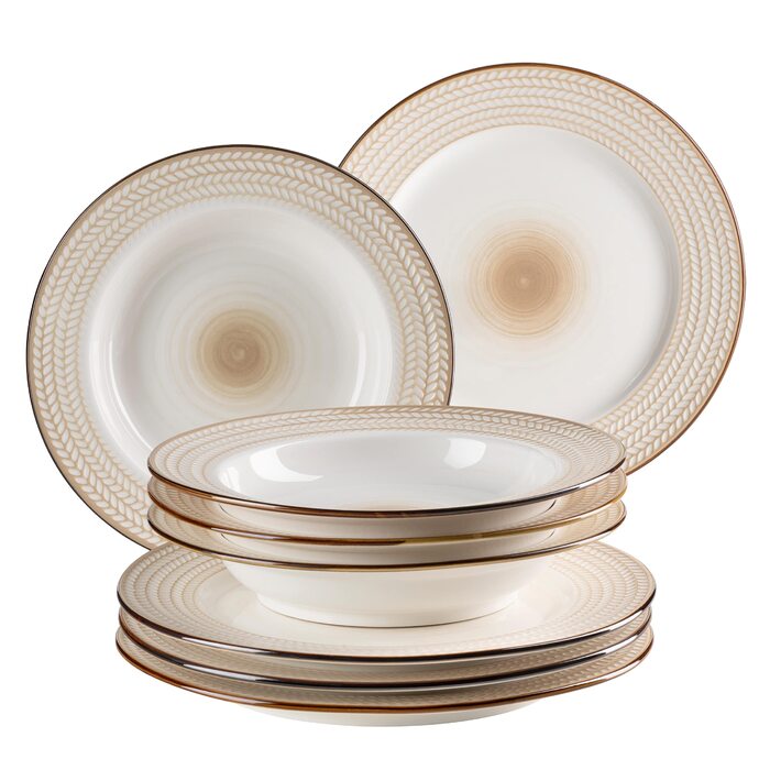 MÄSER Serie Prospero: 8-Piece Premium Tafelservice для 4 осіб (Gastronomie-Qualität), Білий, Durable Porzellan