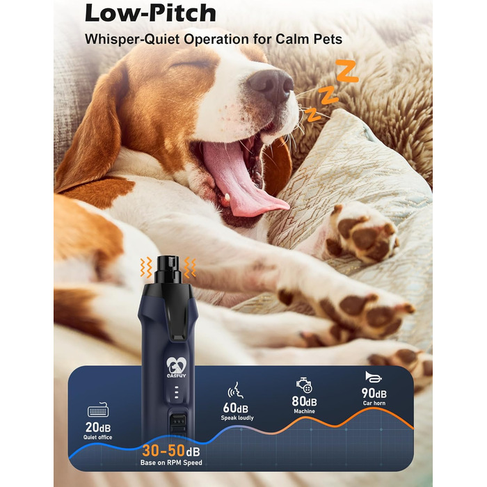 Електричний тример для собак Casfuy 6-в-1 з підвищеною потужністю (50%), тихий, з LED-підсвіткою та збирачем пилу, 4.8V, для великих порід (блакитний)