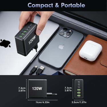 Зарядний пристрій FINIBO 120W USB-C 6 портів PD3.0/QC4.0 для iPad та смартфонів