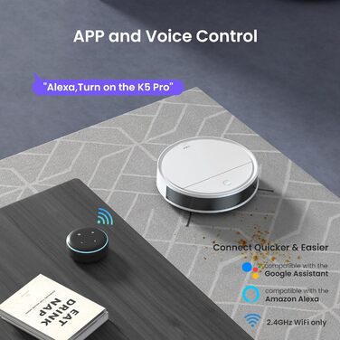 Робот-пилосос OKP K5 Pro: потужність 5000Pa, навігація, HEPA-фільтр, Wi-Fi, для тварин, килимів, твердих підлог