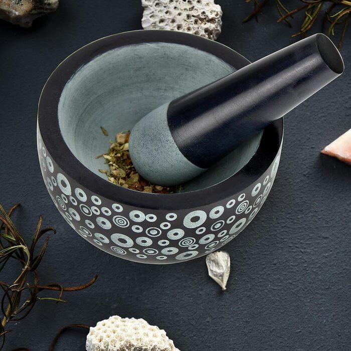 Мортертка Сатурн Fair Trade з толуштою, м'який камінь, H 6,5 см, DM 12 см