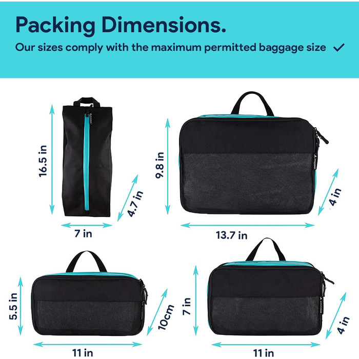 Набір кубиків-органайзерів для багажу Atacama Premium: компресійні мішки з двома кишенями для рюкзака та валізи - чорний, комплект з 6 шт. (4 шт.)