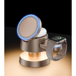 База для бездротової зарядки 4-в-1 для iPhone 17/16/15/14 Pro Max з нічним світлом, сумісна з Apple Watch та AirPods (Золота)