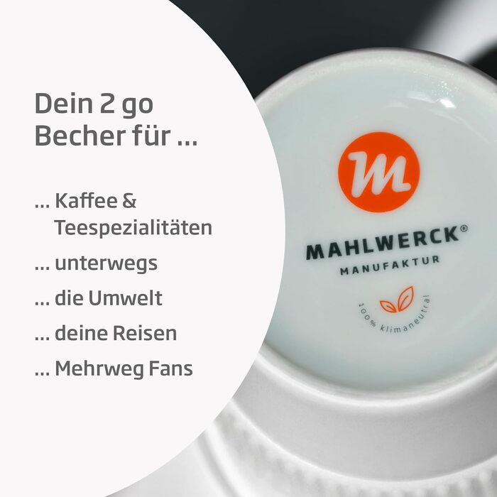 Mahlwerck Coffee-to-go Cup, Porcelain Coffee-to-go Cup with Leak-proof Lid, Design, Grey, 400ml (1 piece (1-pack), Gold)