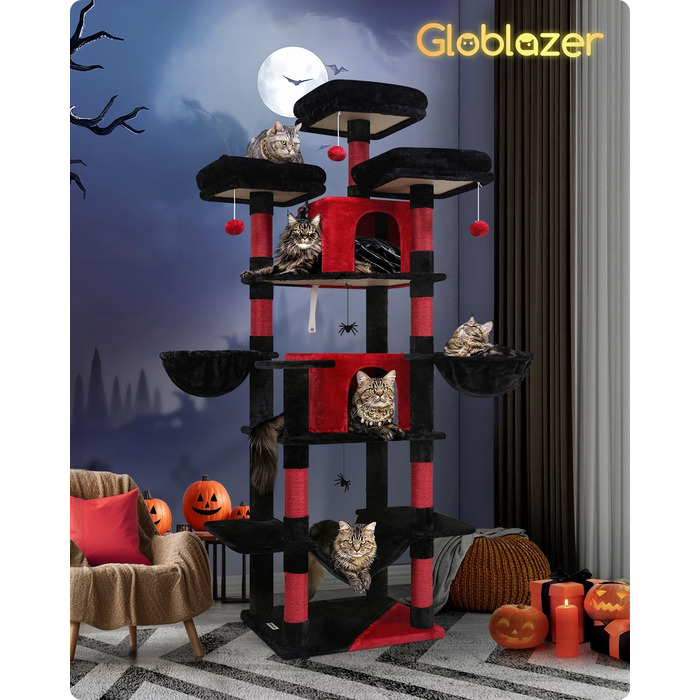 Розкішний котячий комплекс Globlazer 204 см з будиночками, гамаками та когтеточками для великих котів
