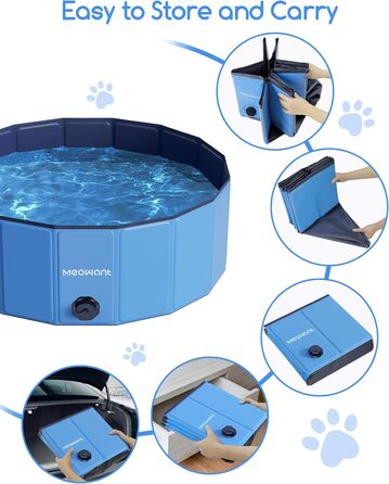 Meowant Foldable Dog Pool, Dog Bathtub, Splash Pool Large Thickened PVC, Extra Large Outdoor Foldable Kids Pool, Portable Non-Slip Dog Splash Pool, No Pump Required (272 x 50 cm) (305*50cm)