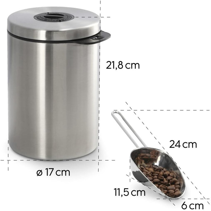 Контейнер для кави Xavax на 1 кг (з ложкою), нержавіюча сталь, герметичний, для зберігання кавових зерен