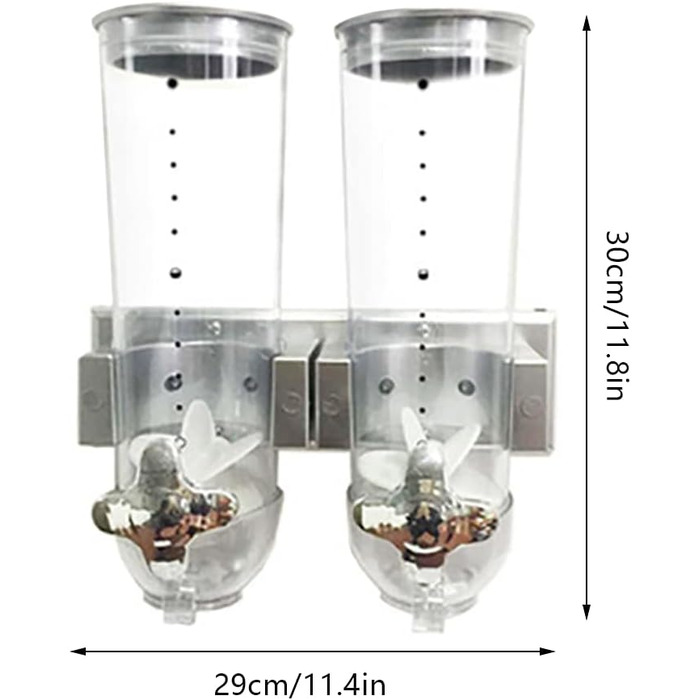 Futchoy CEREAL DISPENSER DOUBLE 3L WALL MOUNT CEREAL DISPENSER CORNFLAKE DISPENSER FOR CEREAL CORNFLAKES SWEETS 29 X 15 X 30 CM (SILVER)