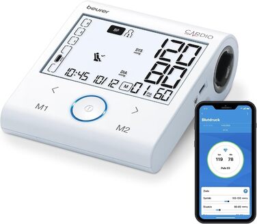 Beurer BM 96 - тонометр з ЕКГ, вимірювання артеріального тиску та пульсу на плечі, для виявлення фібриляції передсердь (AFib) та профілактики інсульту, обхват плеча 22-42 см, з ЕКГ-сенсором та індикатором спокою